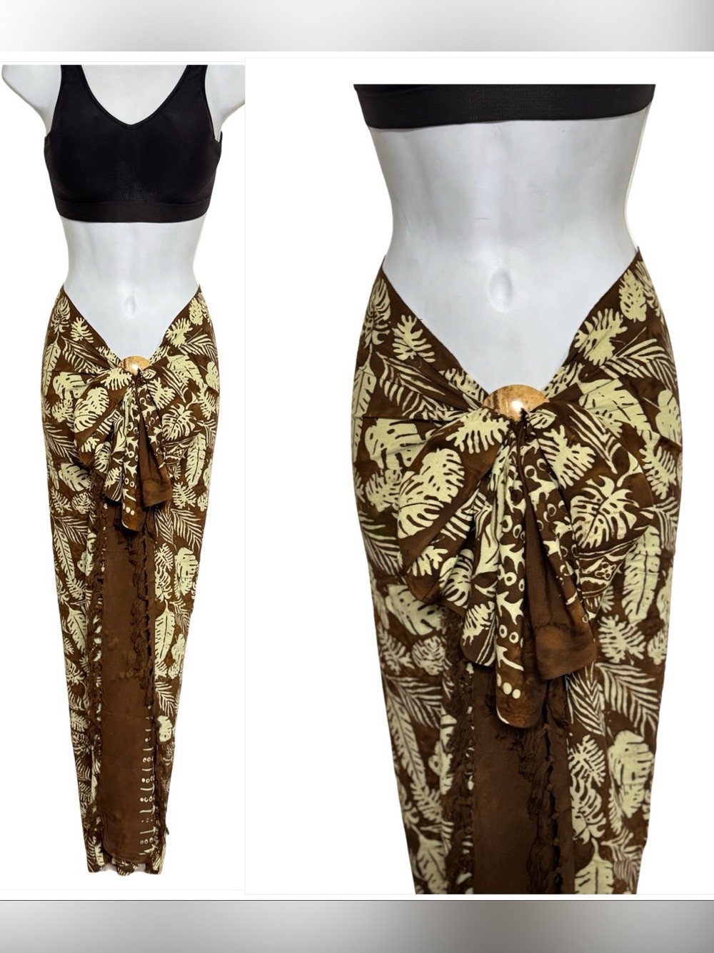 Women’s Brown Tropical Print Swim Sarong with Shell Accent